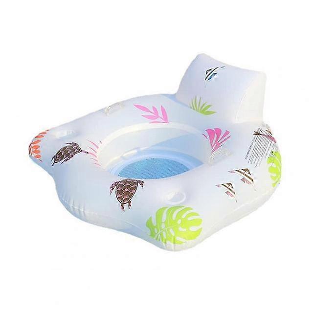 Inflatable Pool Air Mattress with Head Rest U-shaped Swimming Chair with Color Changing Light Cup Holder Printed Water Sofa