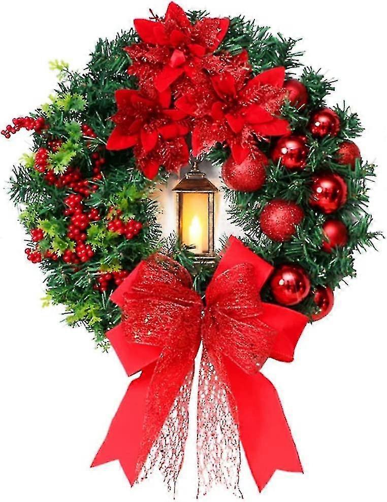 Christmas Wreaths For Front Door 16 Inch Holiday Door Wreath Xmas Wreath For All Seasons Prelit With Led Lights