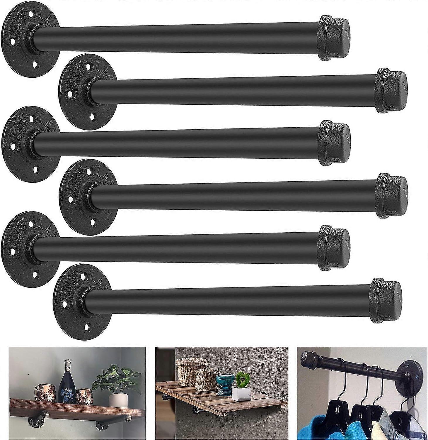 Retro Industrial Tube Wall Shelf Brackets Brackets Vintage Wall Mounted Shelf Bracket,For Book Shelf Floating Shelves,Set Of 6(24cm/9in)