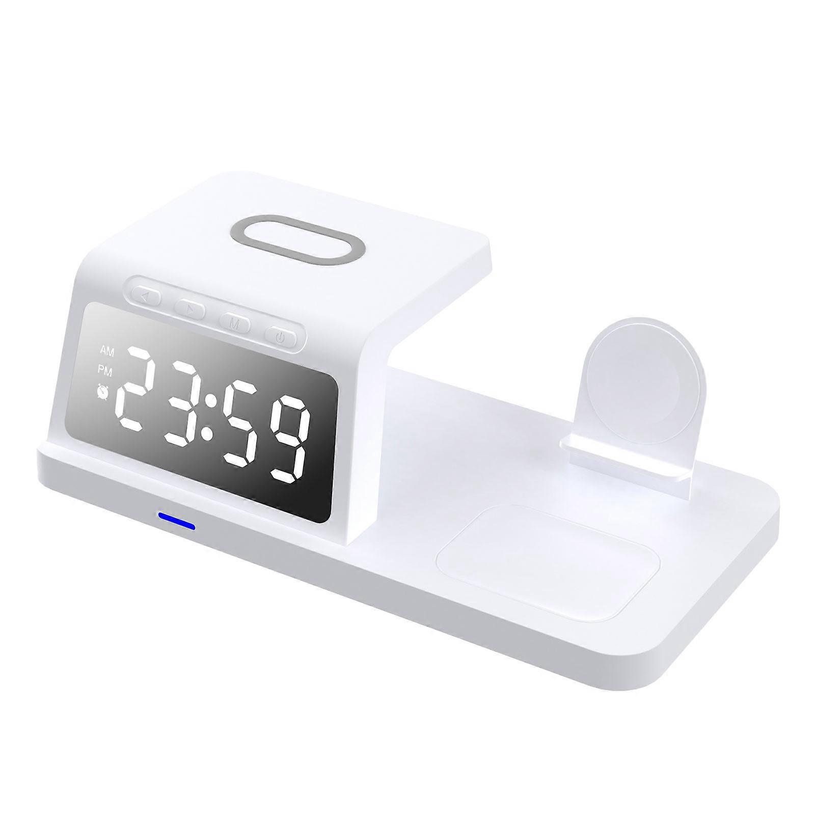 Wireless Charging Station With Digital Alarm Clock Charging Station For Multiple Devices 15W Wireless Charger Stand IOS &amp; Android