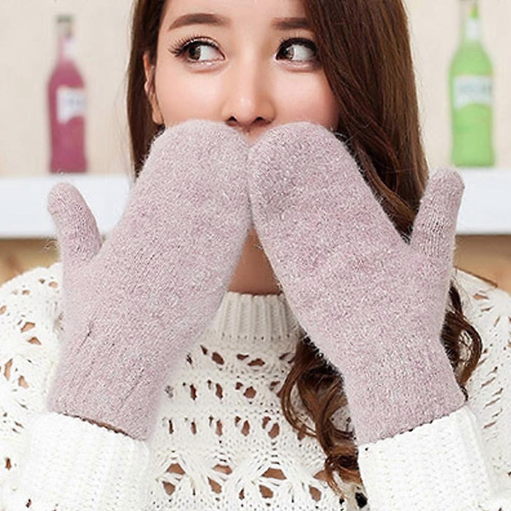 Women Girls Thicken Mittens Winter Warmer Knitted Full Fingers