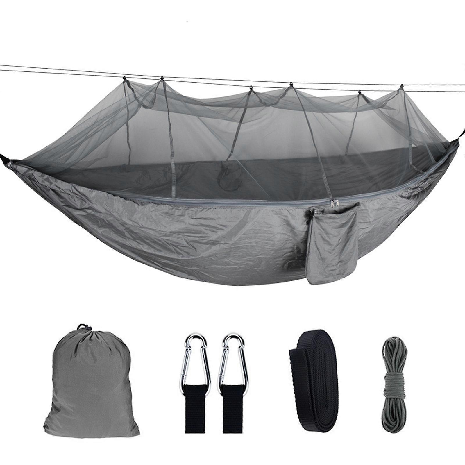 Double Camping Hammock with Mosquito Net and Storage Bag - High Strength Parachute Fabric for Backpacking, Hunting, and Sleeping Outdoors (Green)