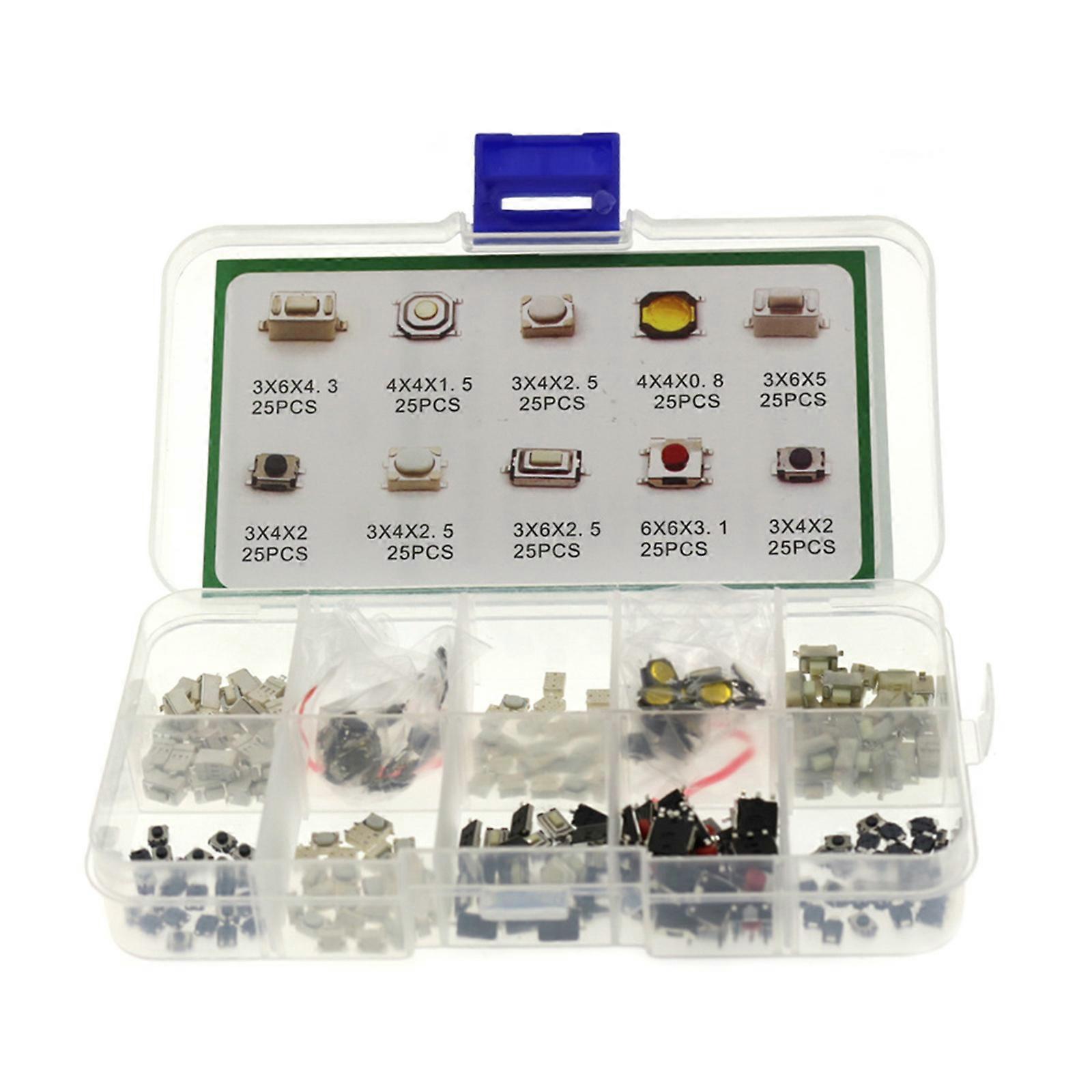 250Pcs Tactile Push Button Switch Micro Momentary Tact Switches Assortment Kit