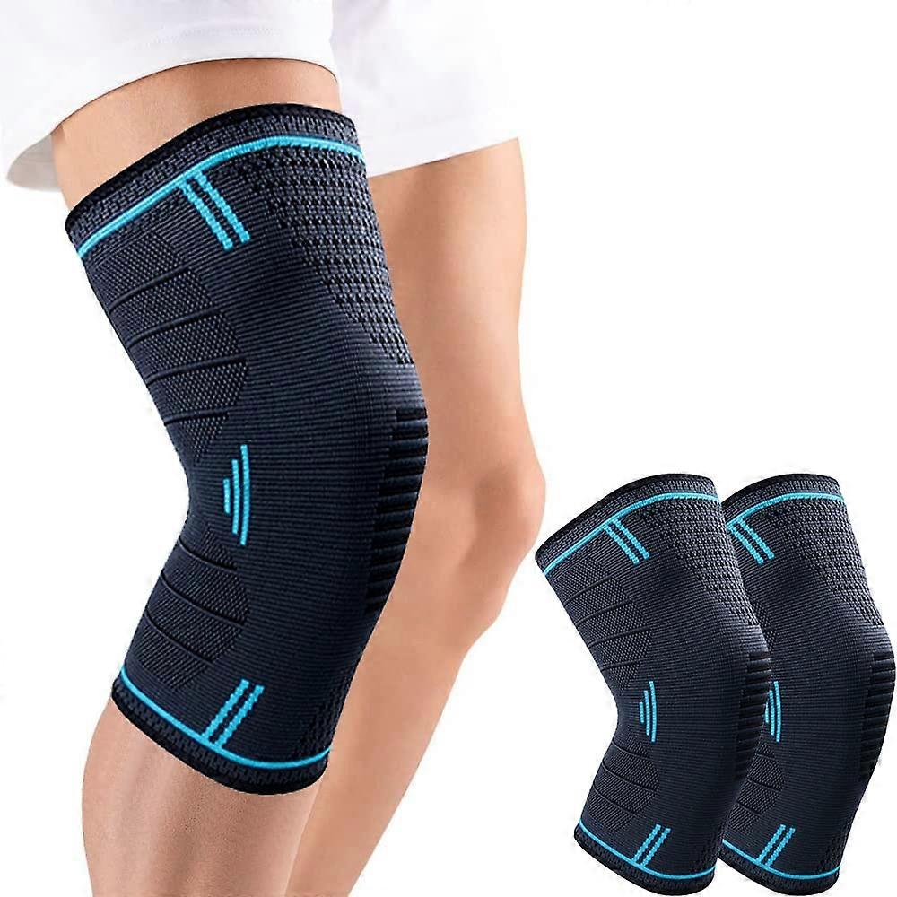 Knee Pads, Set of 2 Adjustable Elastic Sports Knee Pads Breathable, Unisex (L-Blue)