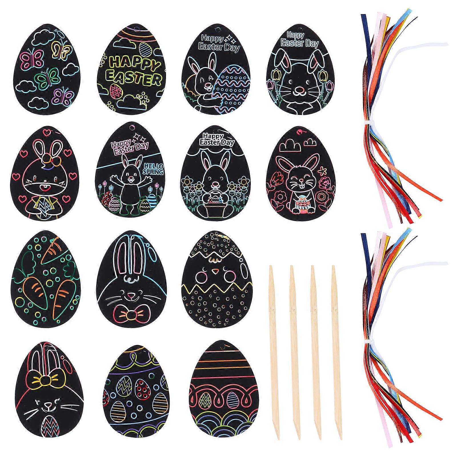 60pcs Easter Crafts Kit Scratch Off Cards Easter Scratch Paper with Wooden Stick