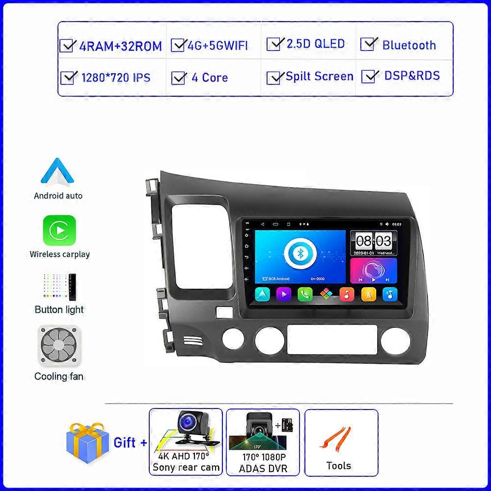 QLED 2000*1200 Android 12 Car Radio For Honda Civic 2005-2012 Multimedia video Player Navigation GPS 2.5D Screen 8G+256G DSP RDS