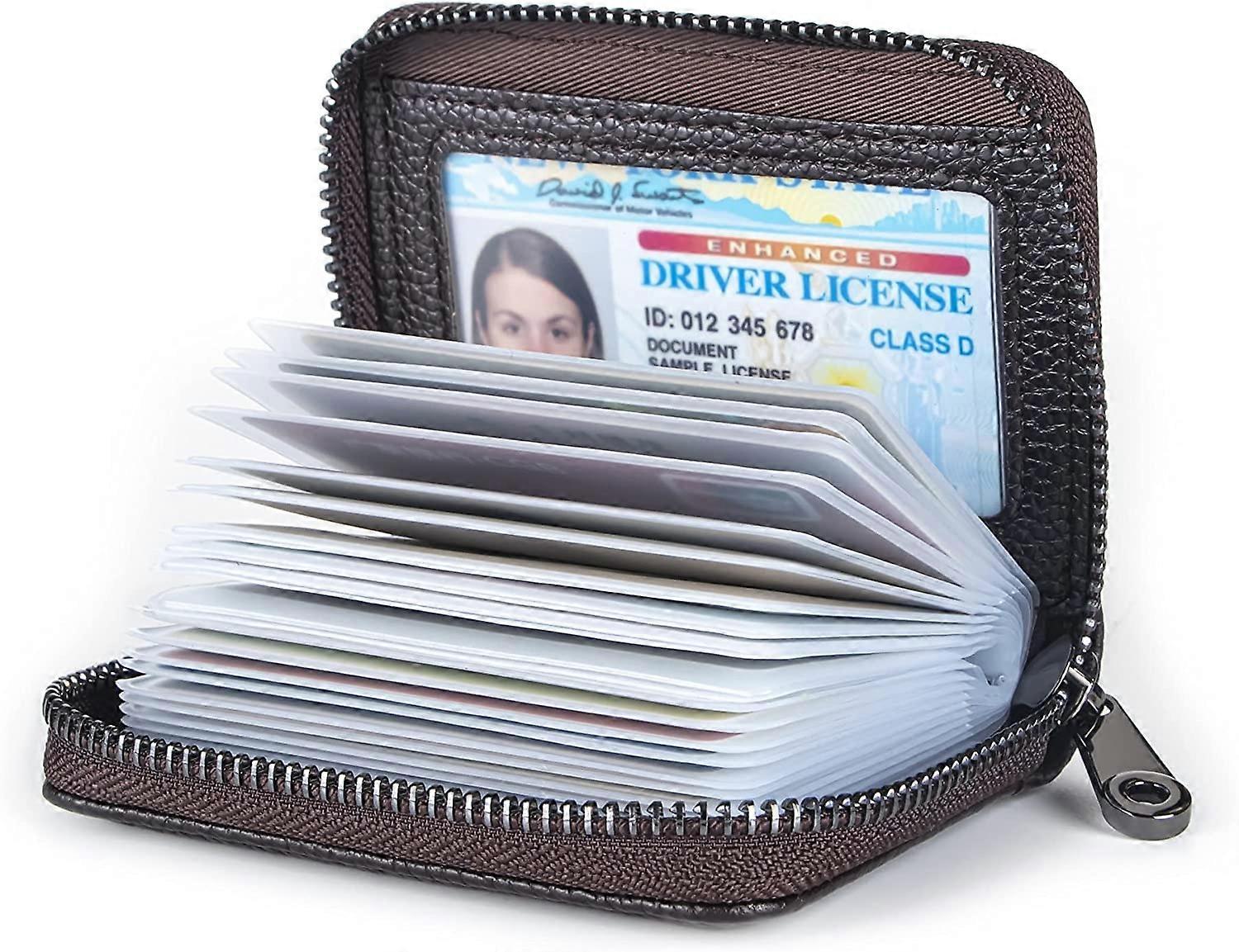 حامل بطاقة ائتمان جلدية مع سحاب