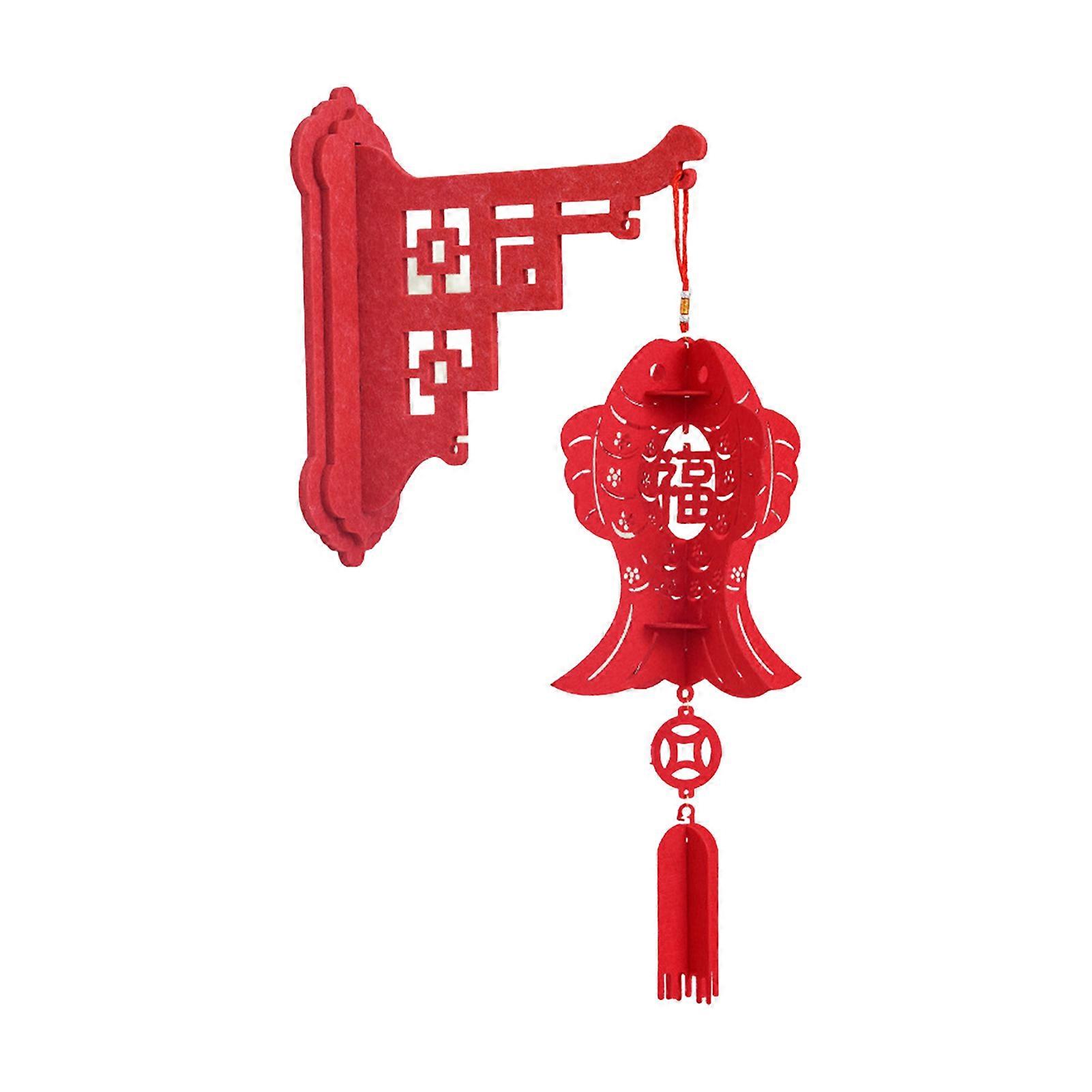 Chinese New Year DIY Lantern Kit Lucky Red Fu Wall Mount Hanging Lantern 3D Puzzle Hollow Out Spring Festival Lantern for Home Decor