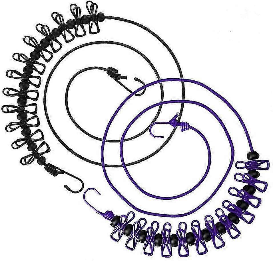 2 حزمة Wanxida حبل الغسيل، مرنة التخييم في الهواء الطلق حبل الغسيل مع 12 المغلفة