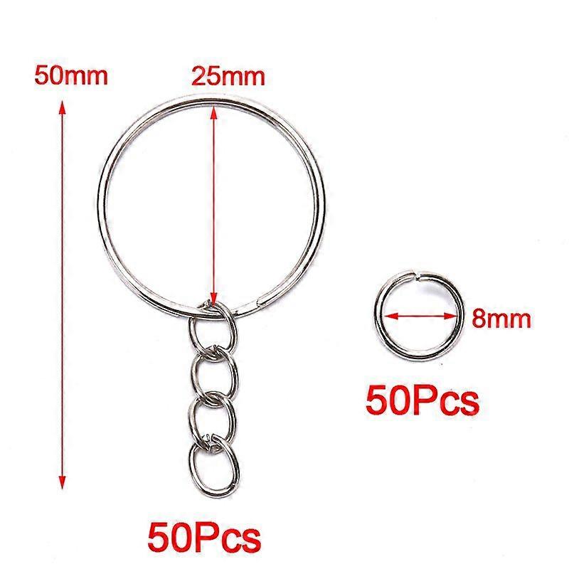 50Pcs/Pack Keychain Rings With Chain And 50Pcs Open Jump Rings DIY Key Chain