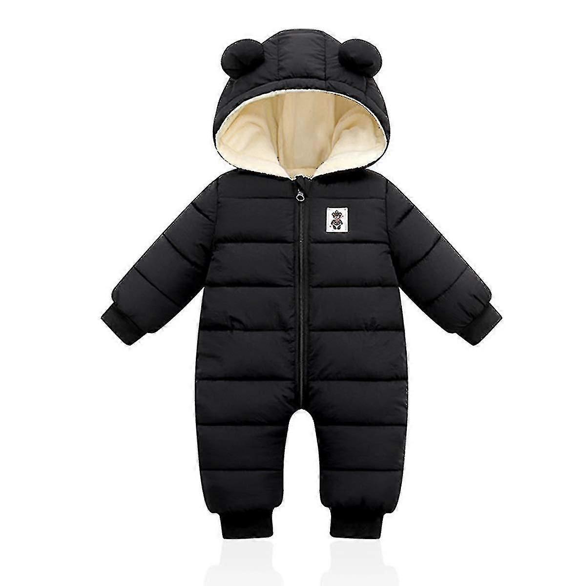 Baby vinterjumpsuit med huva, Romper snöoverall pojkar flickor långärmad jumpsuit varma kläder present (marinblå, 66 cm)