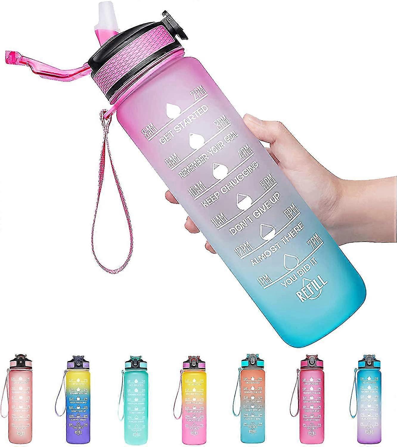 Sports Water Bottle With Time Markings, Durable, 1 Litre, 1 Click Open