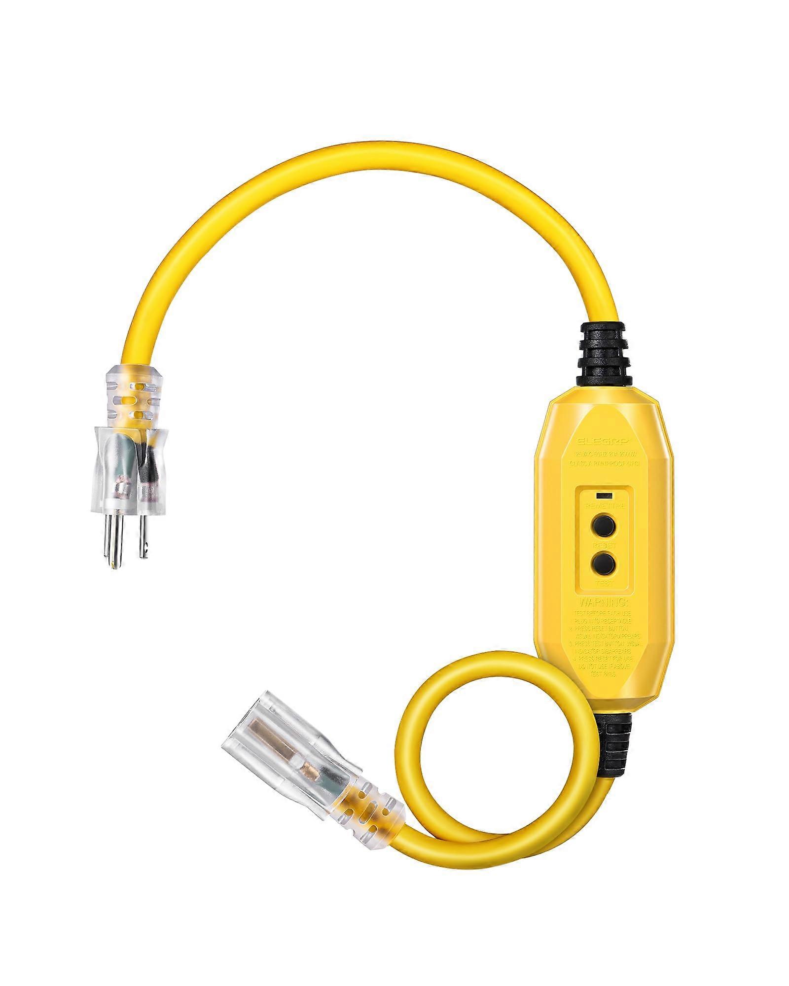 Extension Cord, 3Ft Outdoor GFCI, 15A Power Output, LED Lighted Plug