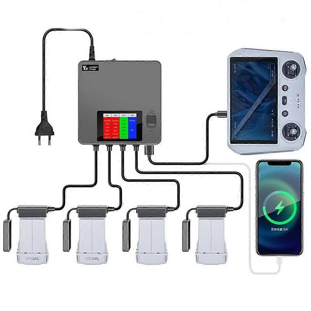 YX 6-in-1 Multi Charging Hub Intelligent Digital display Battery Remote Control Phone Charger for DJ
