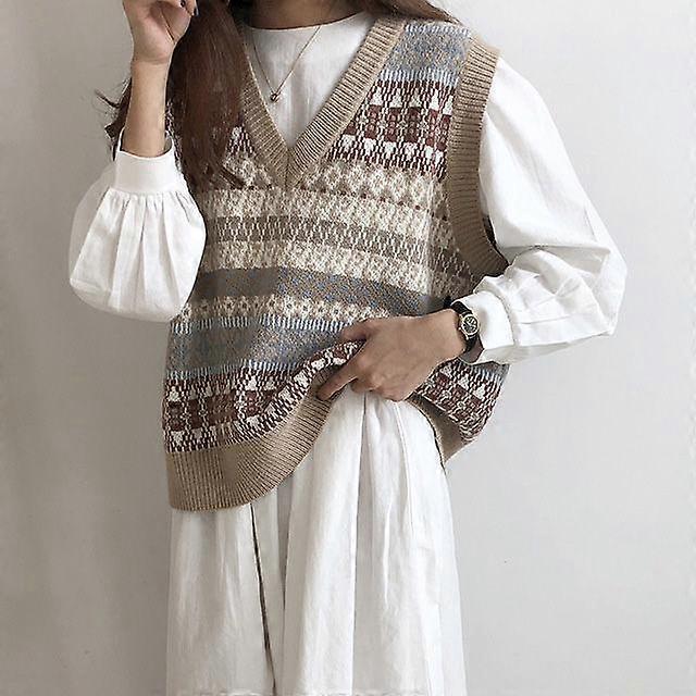 Spring Autumn Korean Style All-match Short Sweater Vests Large Size Loose Knitted Vests Casual V-neck Pullover Vests Outerwear