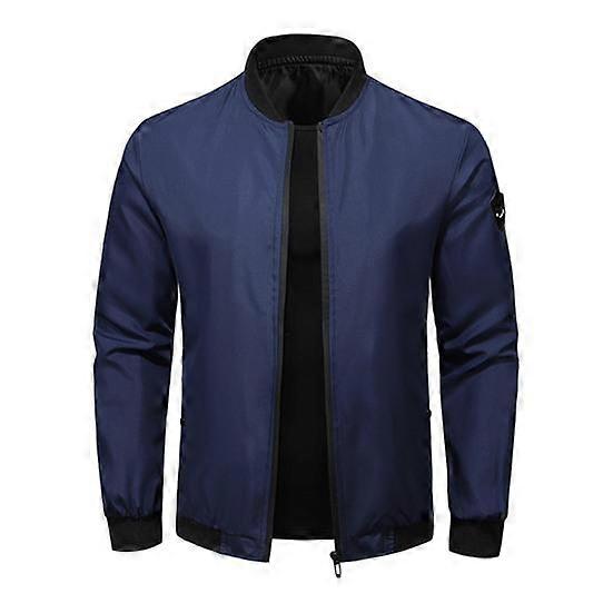 Fall Winter Men Jacket Stand Collar Zip-up Smooth Surface Solid Color Plus Size Loose Thin with