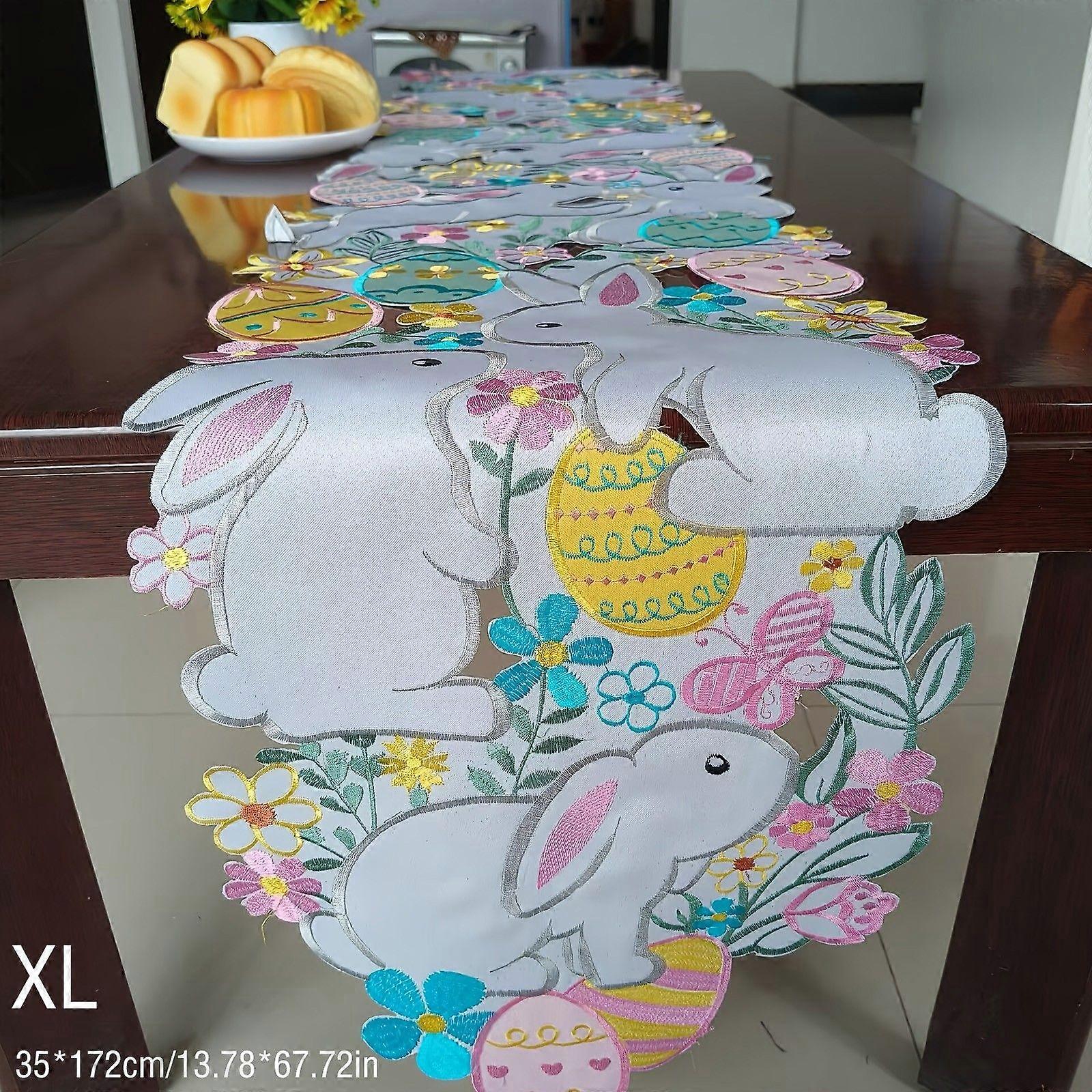 Easter Table Bunny Eggs Embroidered Tables Tablecloth Easter Decoration Suitable For Tables Party Flye254771