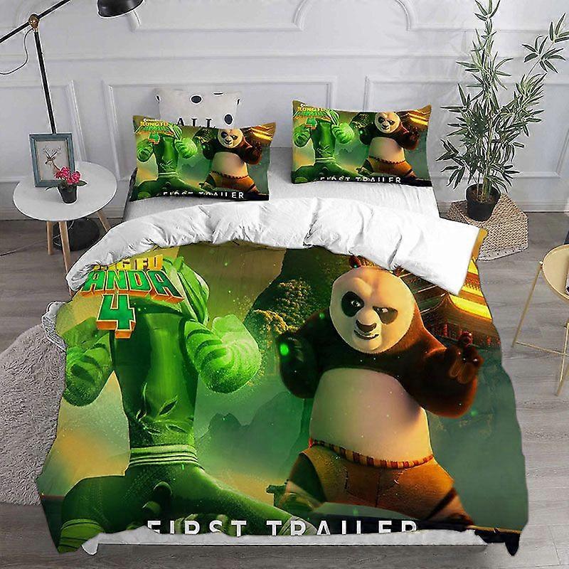 v1595 Lakan Kung Fu Panda Sängkläder Set Täcke Sängöverdrag Påslakan Örngott - Pieces Set Barn Vuxen Storlek 3-delat sängkläder (1 Du