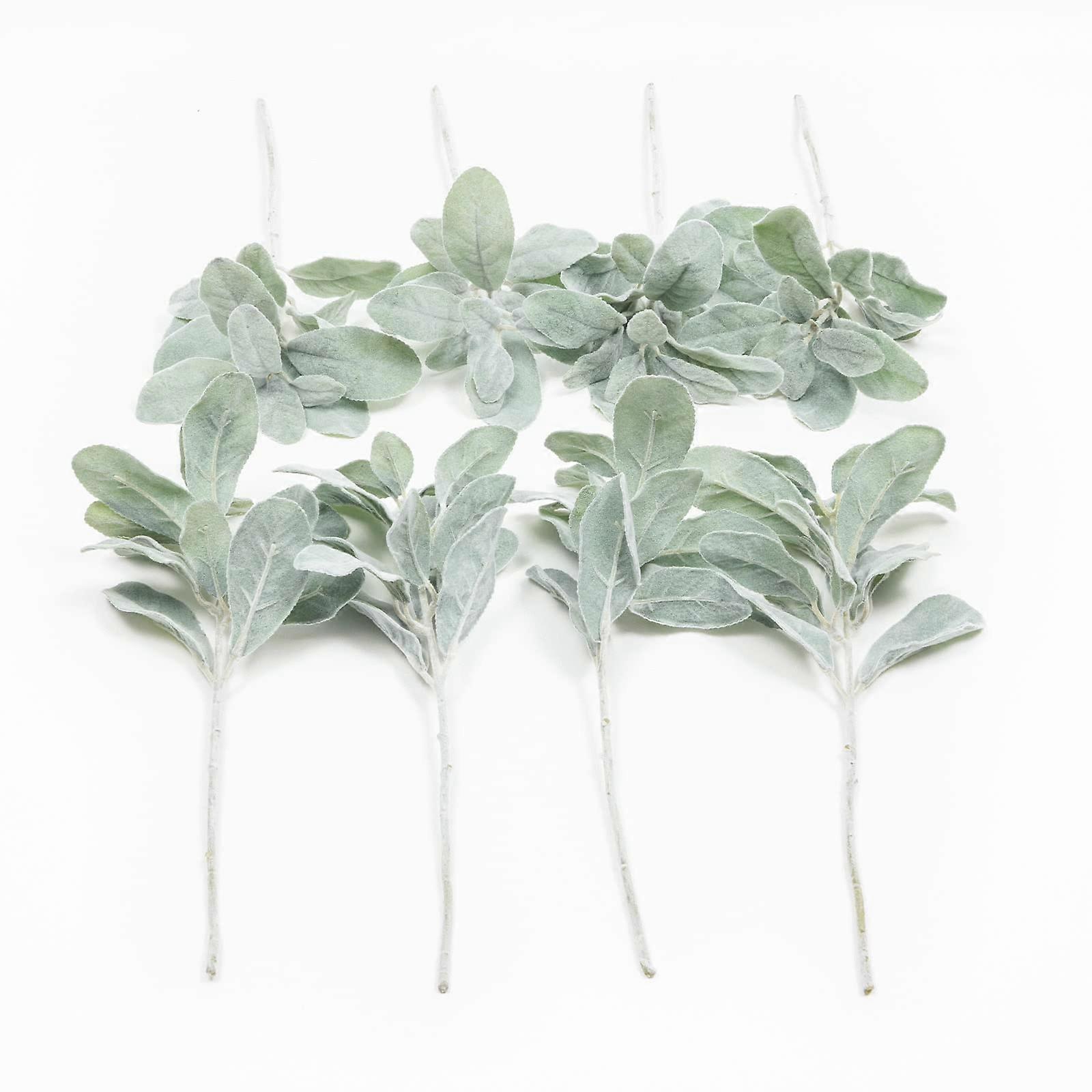 6 pcs 14 Artificial Flocked Lambs Ear Leaves Faux Greenery Stems for DIY