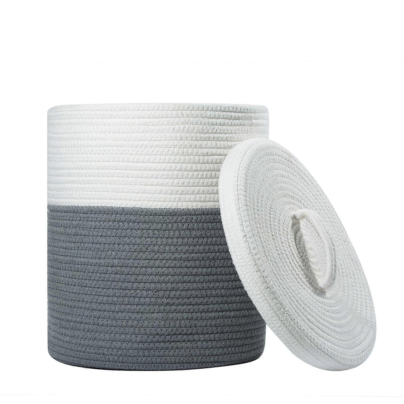12x13.5-Inch Cotton Rope Storage Basket with Woven Lid for Home Organization and Decorative Storage Solutions