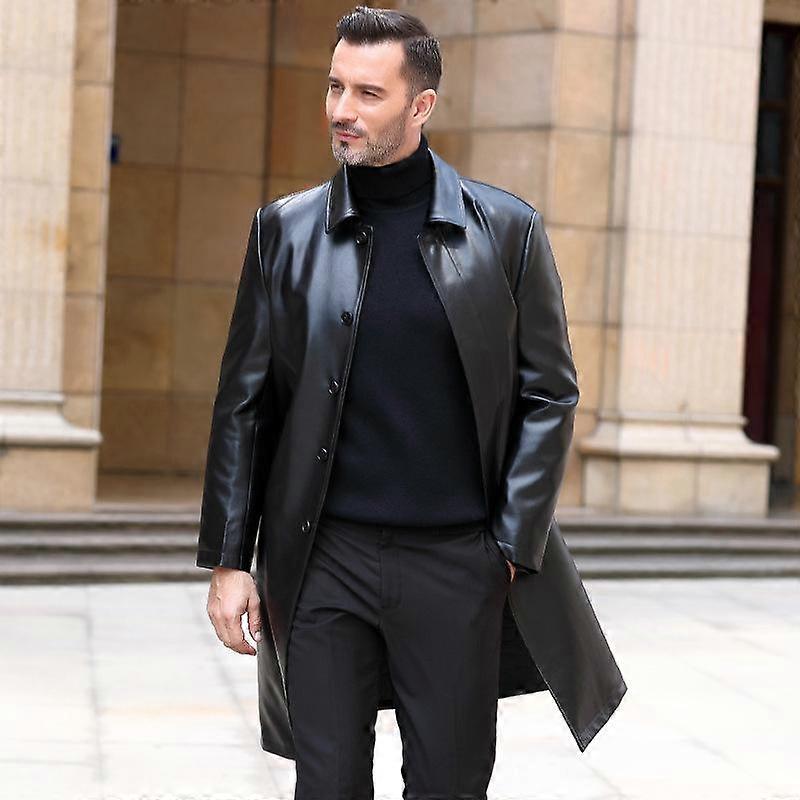 Men's Mid-length Leather Windbreaker Middle-aged and Elderly