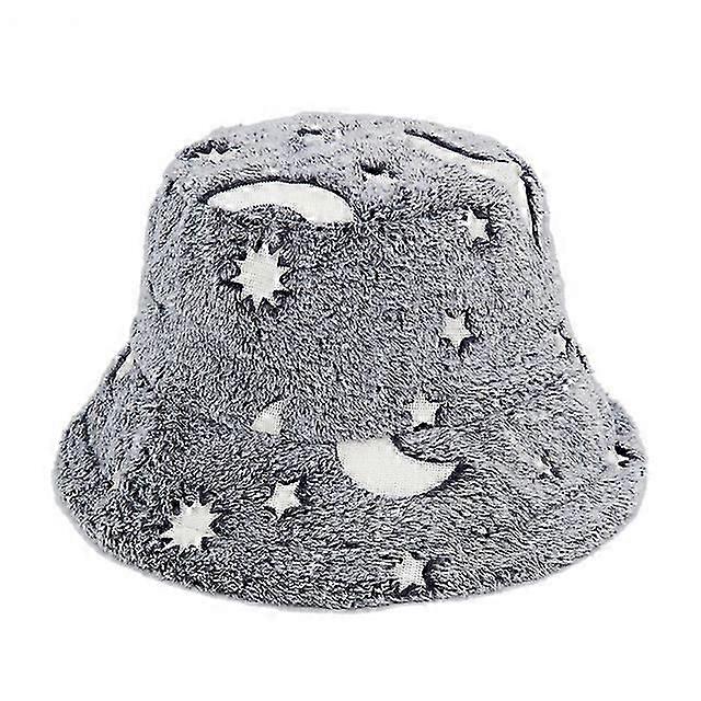 2024 New Women Winter Faux Wool Bucket Hat Strar Heart Printed Wide Brim Warm Panama Fisherman Cap