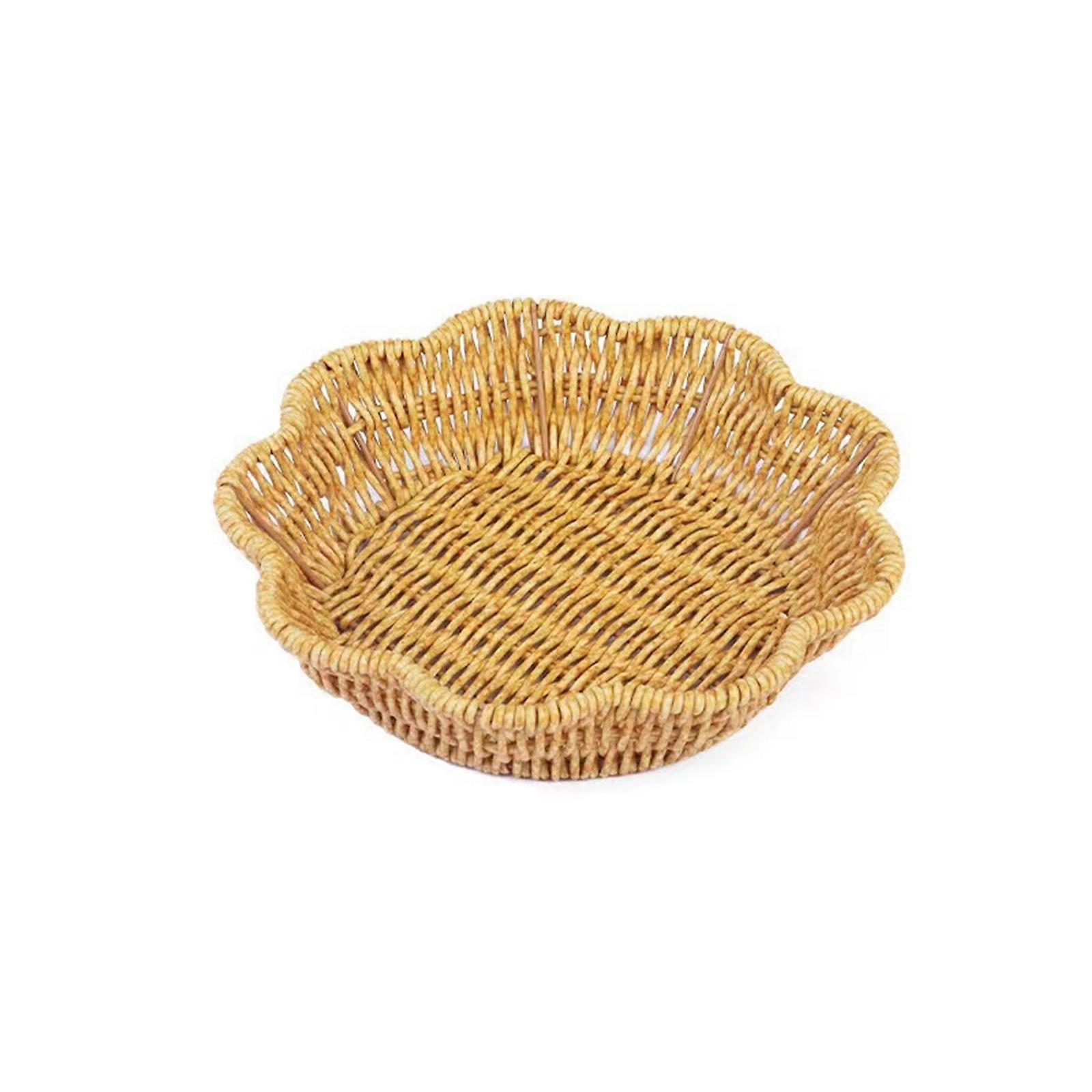 Practical Plastic Wicker Bread Basket Portable Artificial Wicker Woven Basket With Metal Wire Frame For Sturdy Use small
