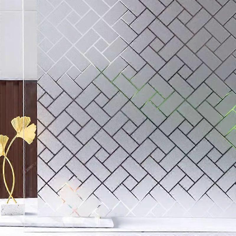 Non-Adhesive Window Privacy Film Thickened Glass Film UV Protection Solar Film Cross Pattern for Home and Office