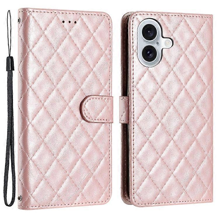 Compatible For iPhone 16 Plus Case Rhombus Pattern PU Leather Phone Cover with Card Holder