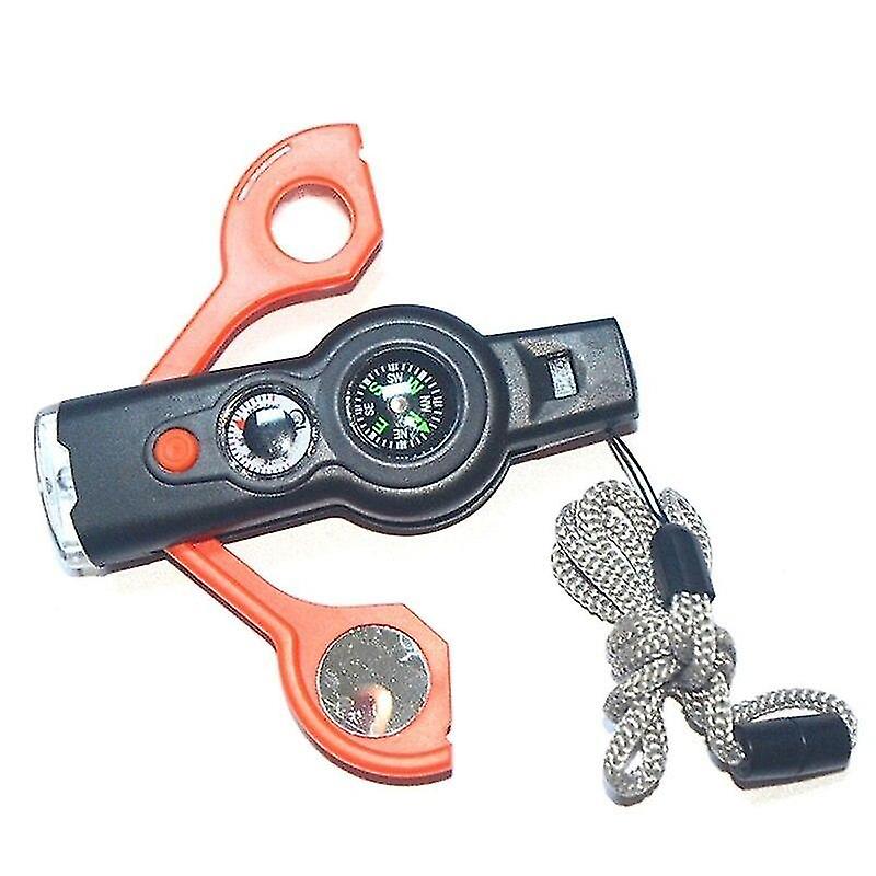 Multifunction 7 In1 Outdoor Survival Whistle Keychain With Compass Magnifier|compass