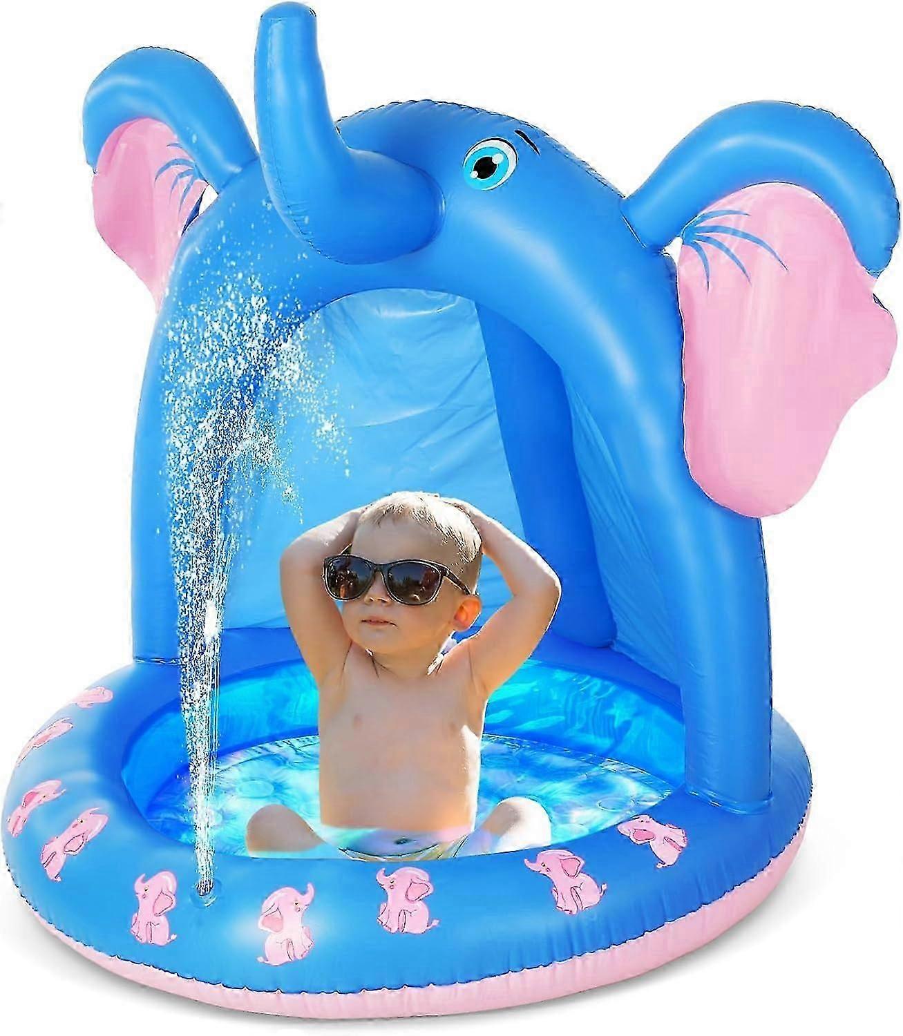 high quality47 Inches Baby Pool with Canopy Elephant Inflatable Baby Swimming Pool with Soft Floor Bottom and Built in Sunshade Water Sprinkler for Ki