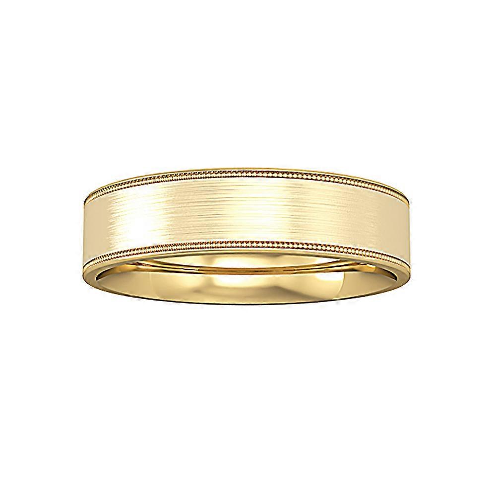 Jewelco London 18K 黄金平庭缎面拉丝珠边戒指结婚戒指 5 毫米