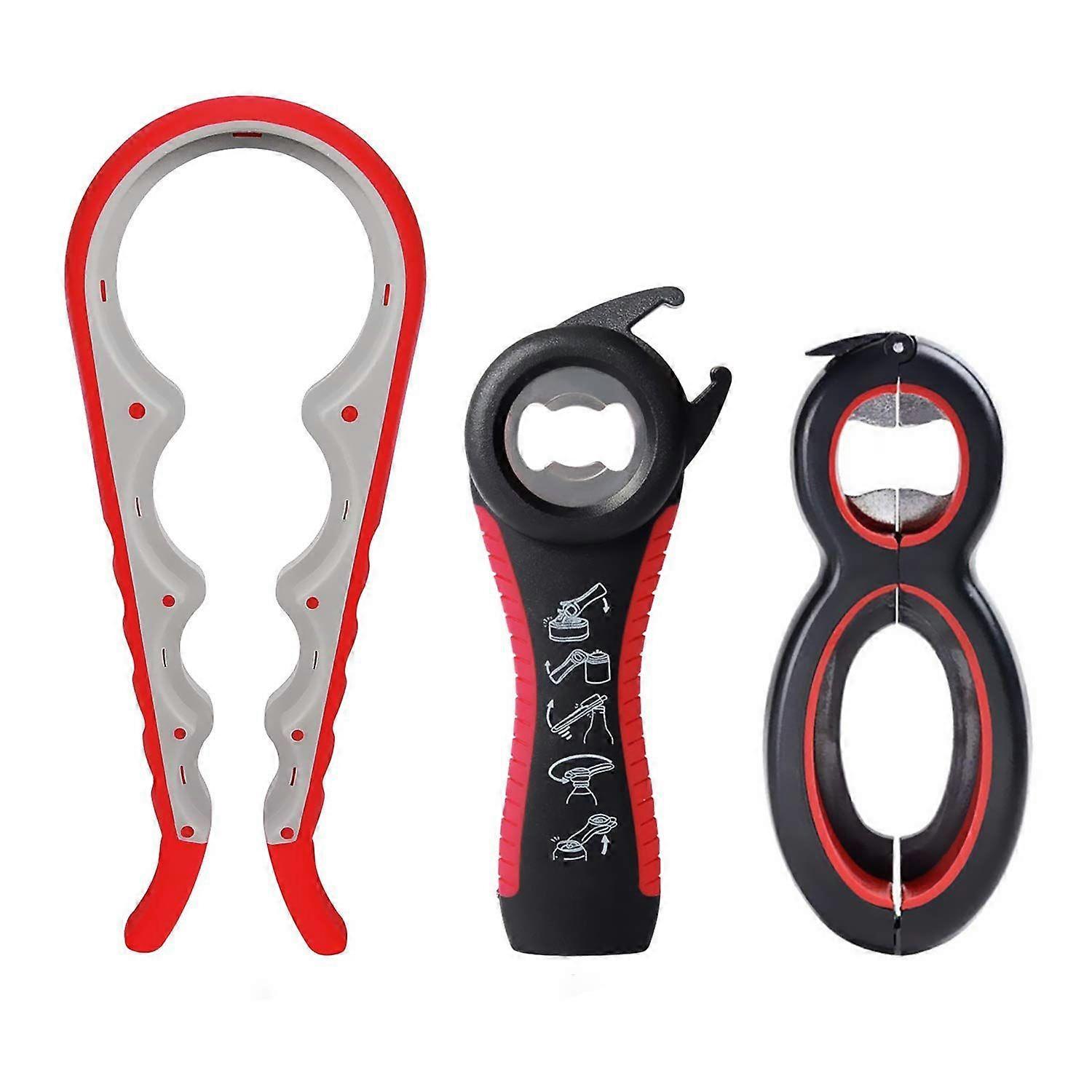 Flessenblik- en pottenopener, multifunctionele 4-in-1, 5-in-1 en 6-in-1 keukengereedschapsset, antislip dekselafdichtingsverwijderaar