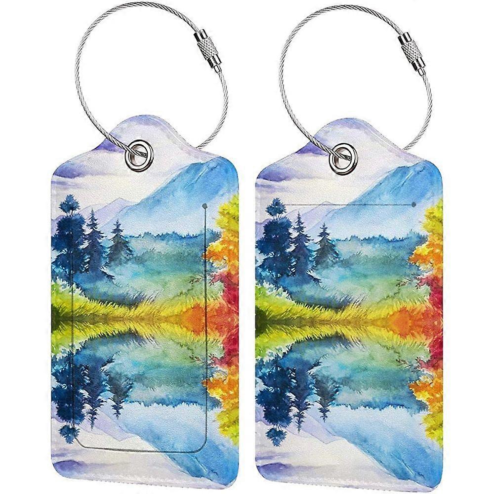 Luggage Tags for Suitcases, 2 Pack Cute PU Leather Suitcase Tag(reflection)