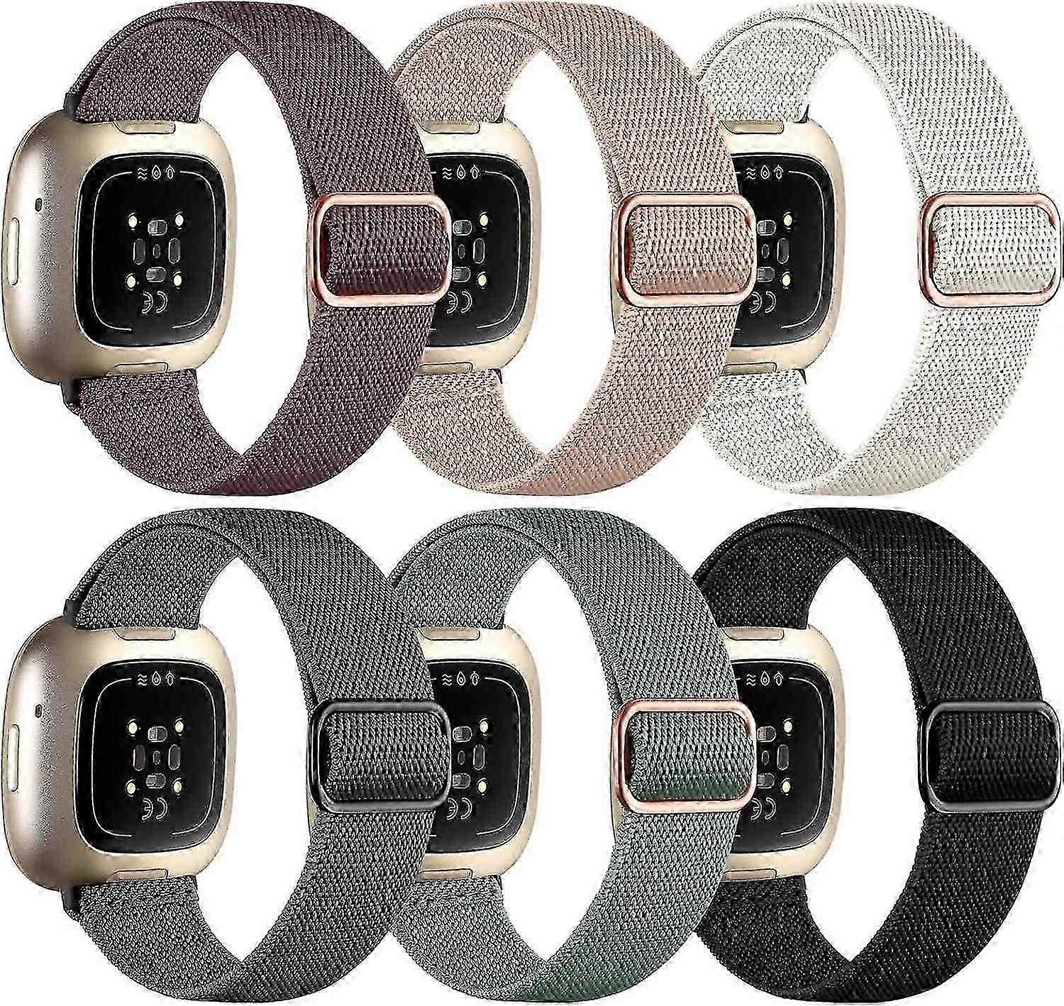 6 Pack Nylon Straps For Fitbit Versa 3/4/sense 2: Elastic Replacement Bands