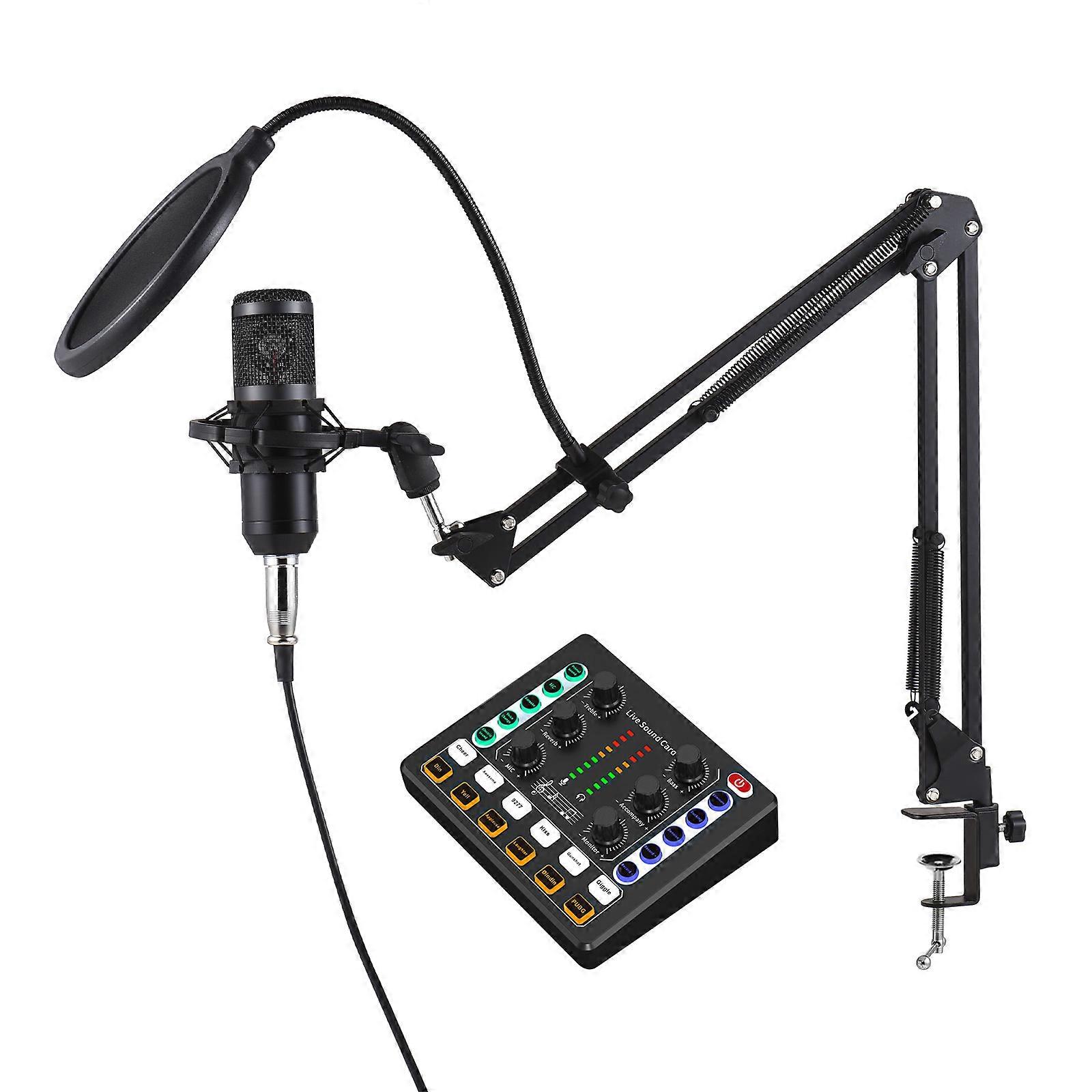 Podcast Mic Kit with Live Sound Card, Arm Stand, Black, 12.5x11x3.5cm