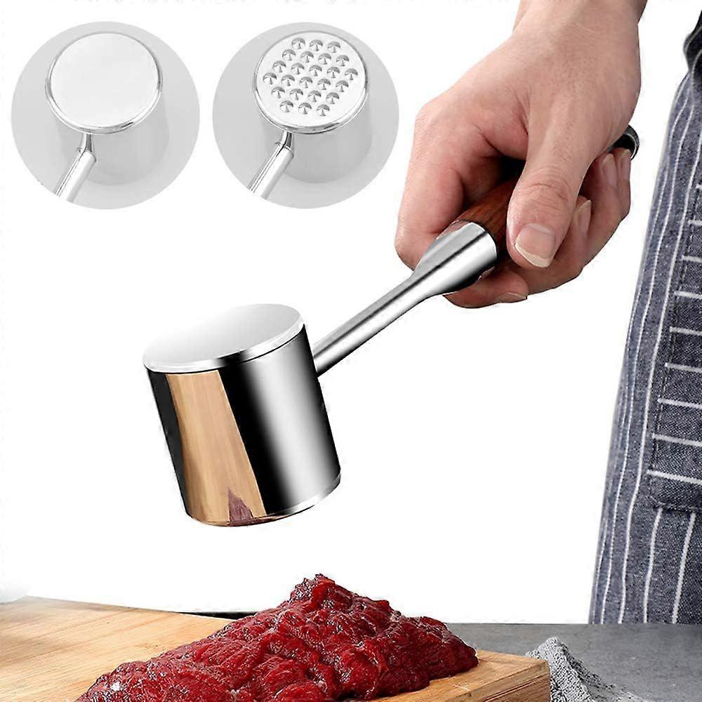 Attendrisseur Viande Professionnel, Meat Mallet Hammer Attendrisseur de Viande Double Face en Acier Inox, Marteau a Steak avec Poigne en Bois Antidra