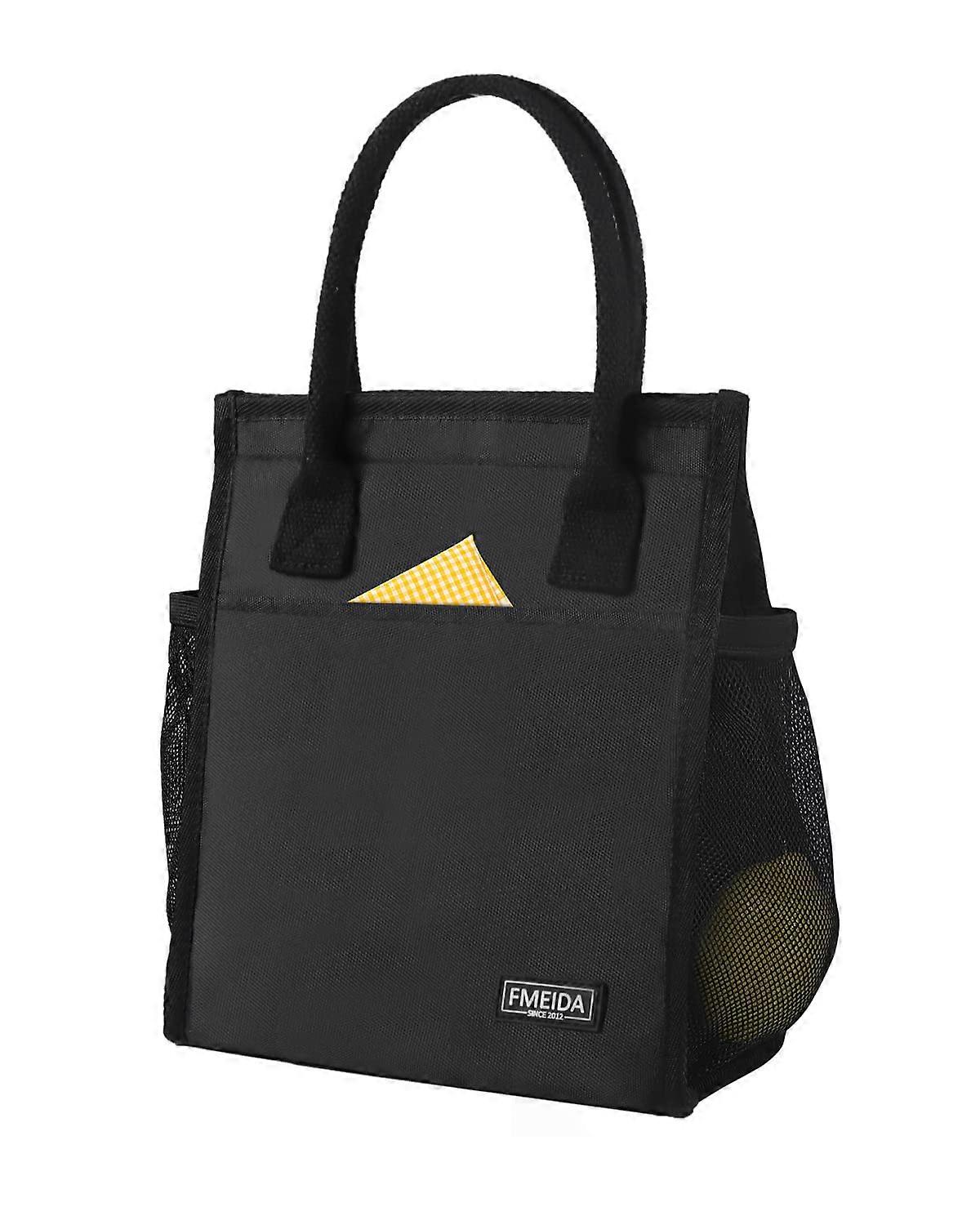 Insulated Small Thermal Black Reusable Lunch Bag for Office Work