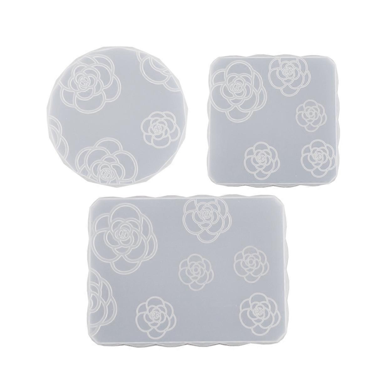 3PCS Camellia Coaster Harz Silikon Form Kaffee Coaster Tablett Form