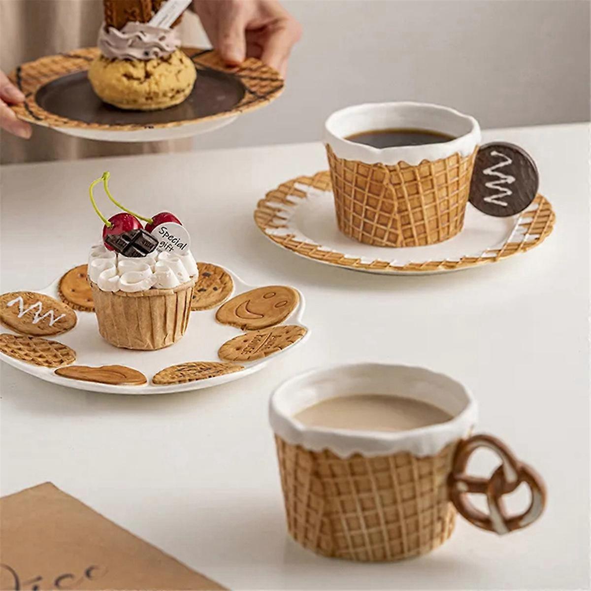 Cute Ceramic Office Dessert Plate,Coffee Color,Sugar Cone Plate