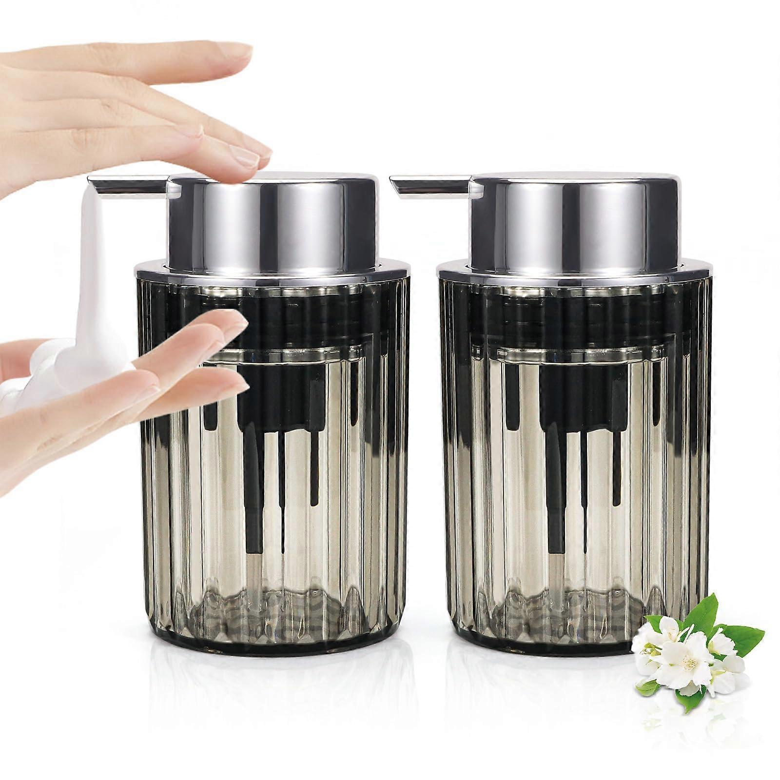 2 Pack Clear Acrylic Foaming Soap Dispenser Modern Refillable for Bathroom Clear Grey