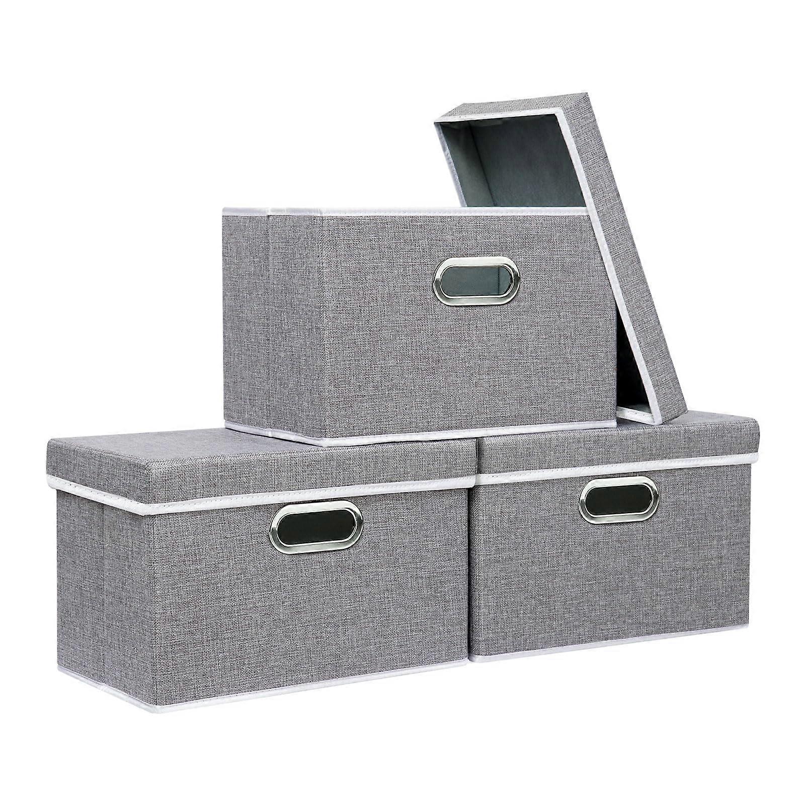 Yawinhe Storage Bins With Lids, Gray, 15''L X 9.8''W X 9.8''H, 3 Pack, Storage Boxes, Waterproof Organizer Basket