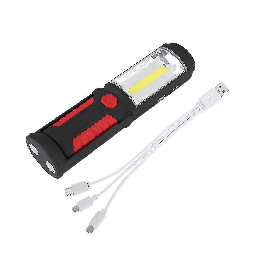 3W Rechargeable COB LED Flashlight, Camping Emergency Work Light with Magnetic Mount, Red