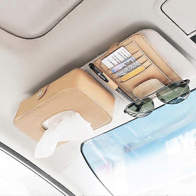 Car Litchi Texture Hanging Tissue Box Sun Visor Card Storage Clip