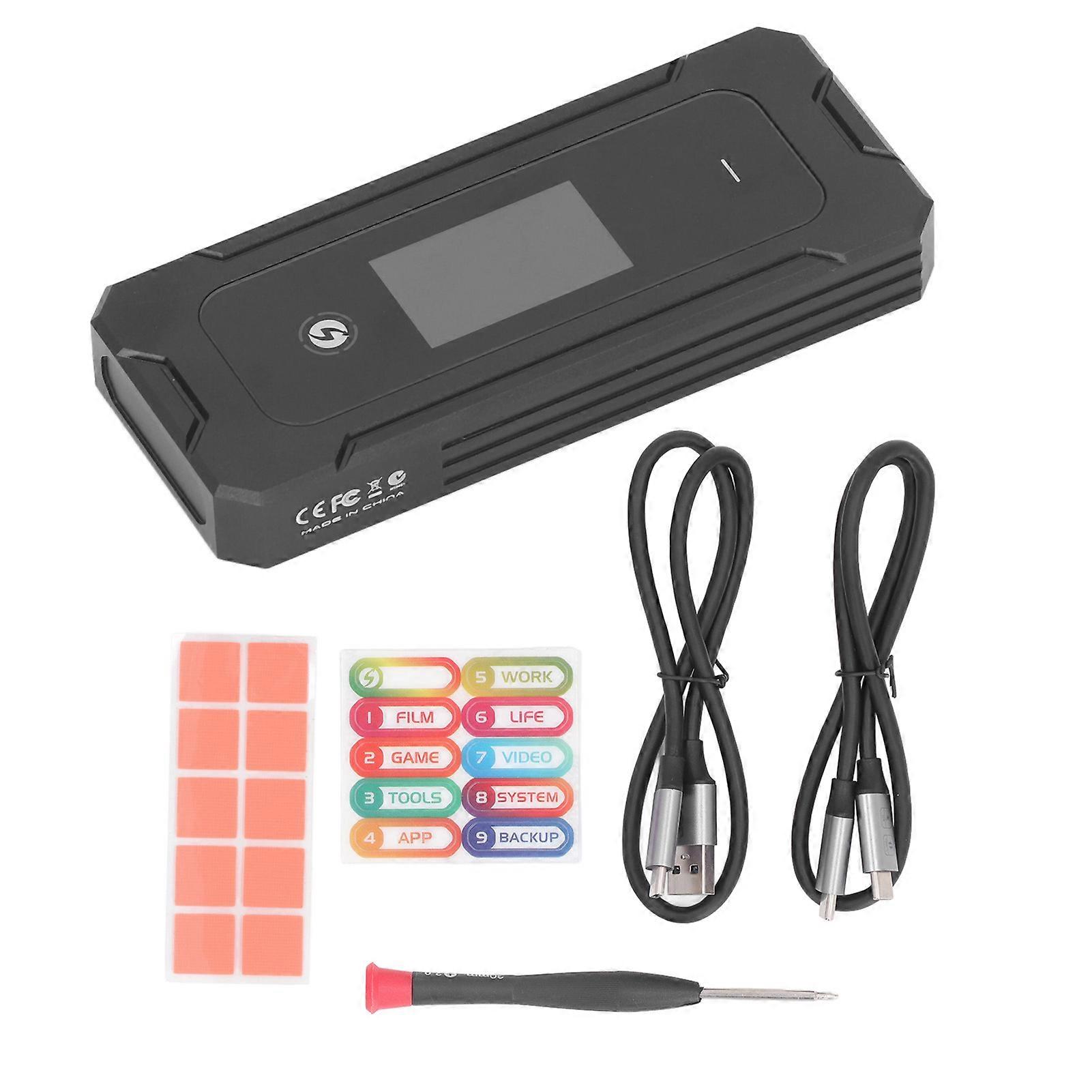 M.2 NVMe SATA SSD M.2 Boîtier externe de disque dur en alliage d’aluminium de type C avec écran intelligent