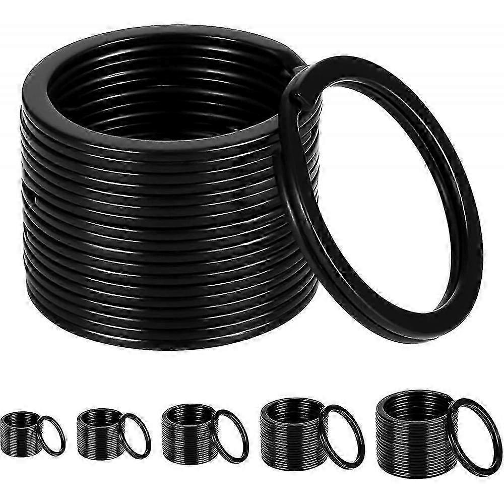 50-osainen sarja mustaa metallia pyöreitä jaetun renkaan avaimenperiä avaimenperällä