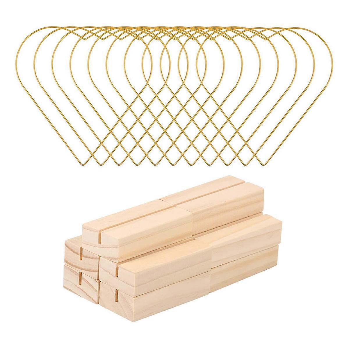 10Pcs Centro de Mesa de Aro Floral de Metal de 10 Polegadas com Base de Madeira