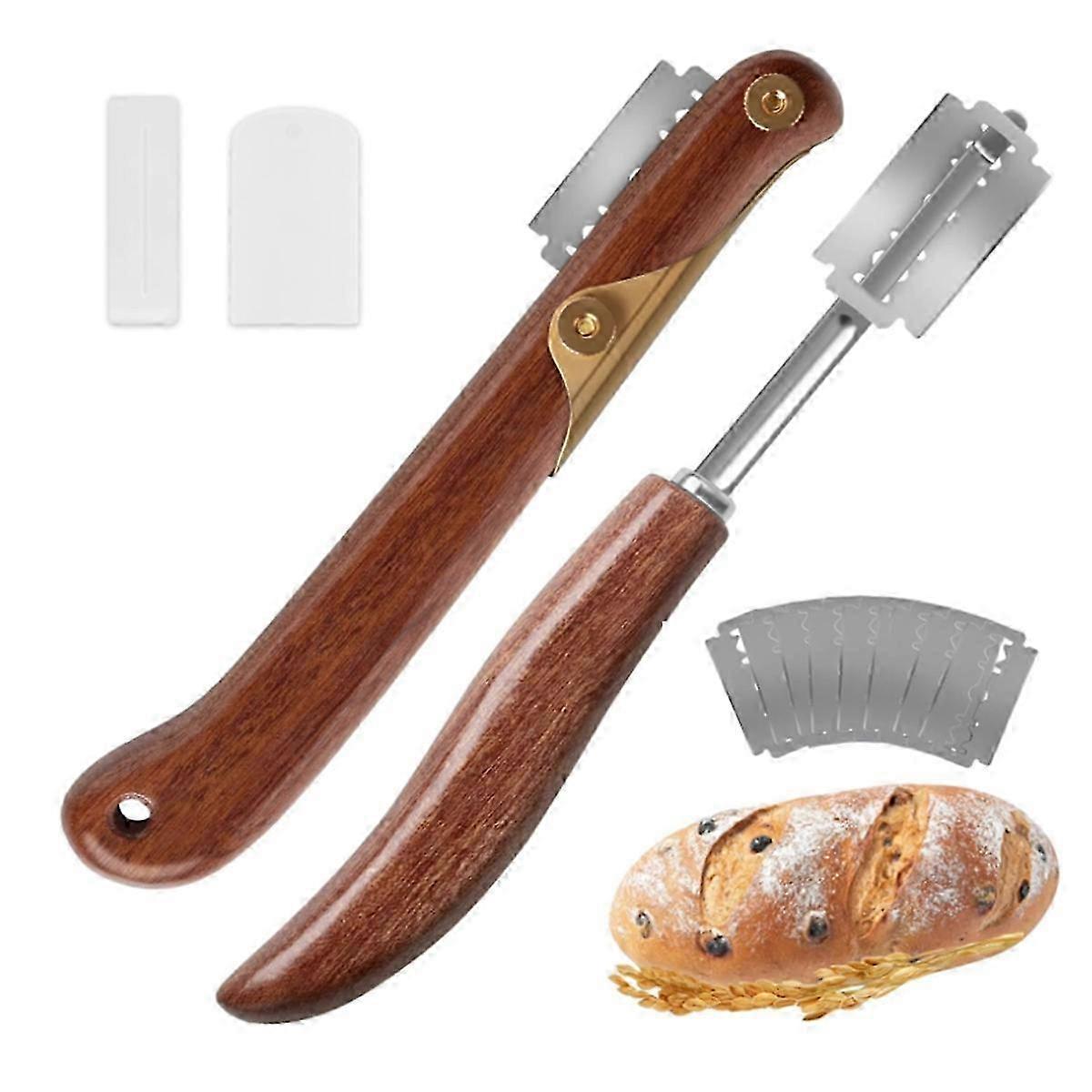 2Pcs Bread Lame Tool Knife Sourdough Scoring Tool with 10 Pcs Replaceable   Wooden Handle Lame Slashing Tool