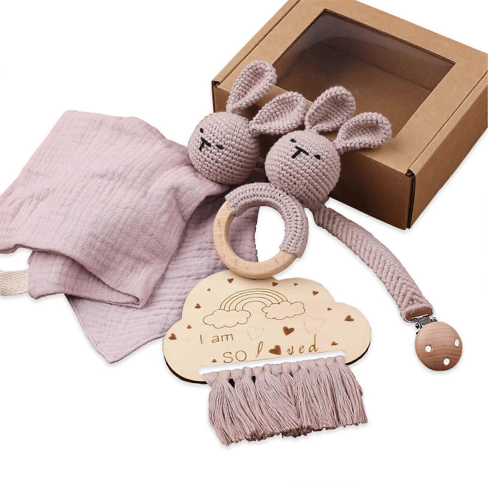 Soft and Safe Infants Mood Soothing Towel and Teething Bib Set with Pacifier Chain Comforting Towel for Newborns Baby  06