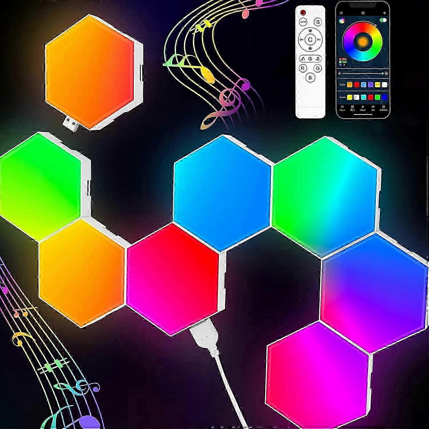 Hexagon Lights (8 Pack) Led Wall Panels Rgb Gaming Lights With App Smart Modular Panel Hex Tiles Push Glide Expansion Shapes Lights